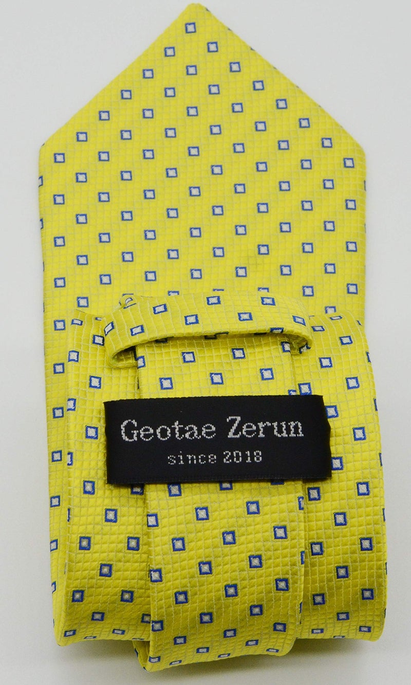 Geotae Zerun New Classic Solid Checks Paisley JACQUARD WOVEN Silk Men's Tie Necktie (Pattern Check Yellow) - Image 4